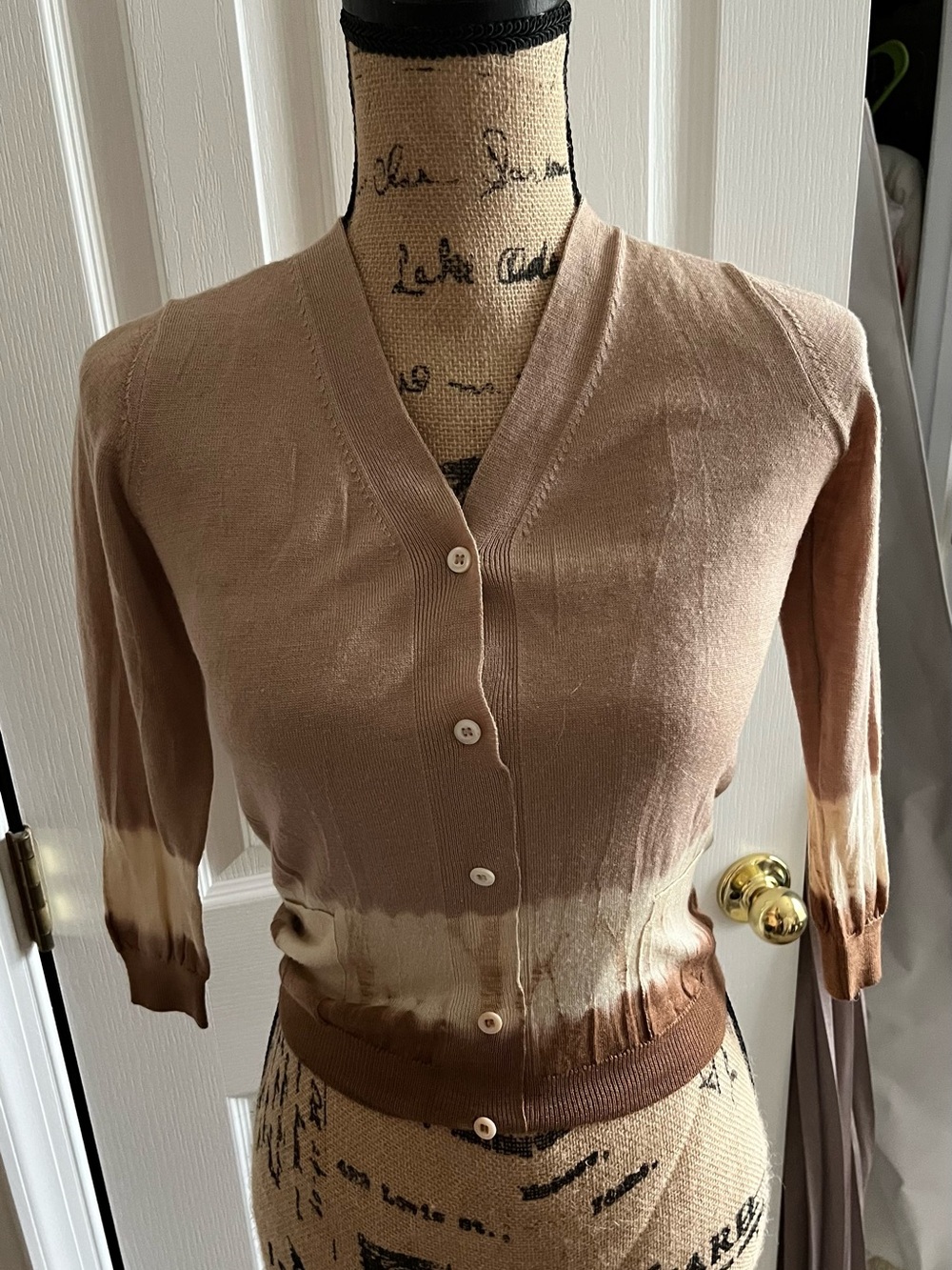 Prada Beige and Cream Button-Up V-Neck Sweater